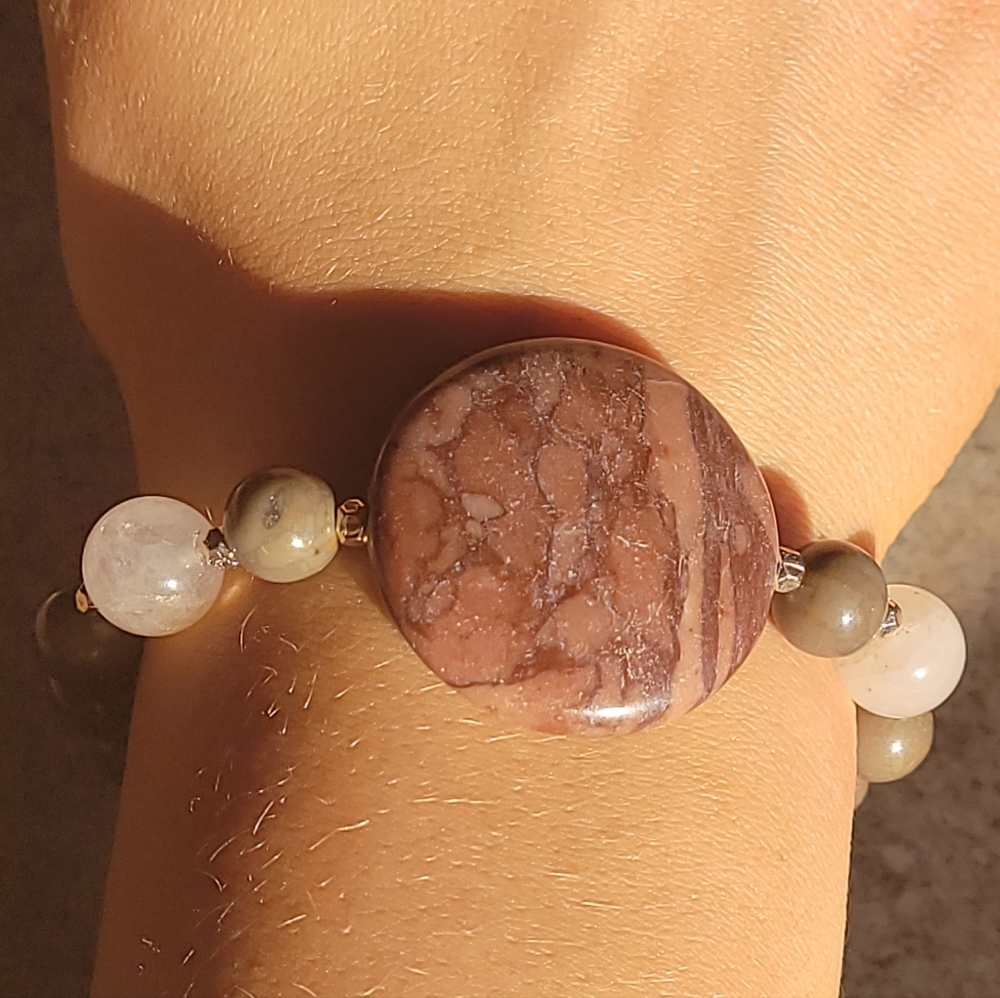 🤍3/$30 Rhodocrosite & Rose Quartz Stone Bracelet - Picture 1 of 6